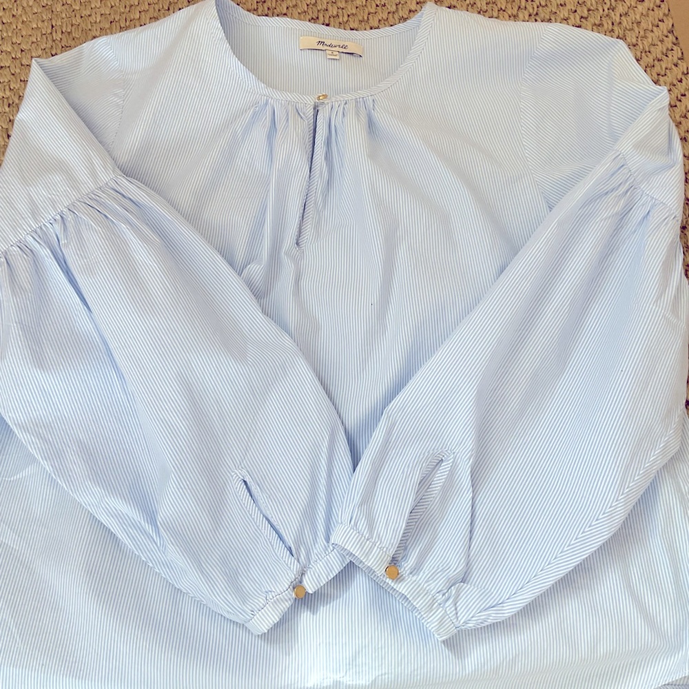 Madewell Lantern Sleeve Small Stripe Popover